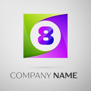 Sekiz numaralı vektör logo sembol gri arka plan üzerinde renkli meydanında. Tasarımınız için vektör şablonu