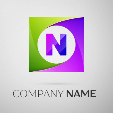 N harfi vektör logo sembol gri arka plan üzerinde renkli meydanında. Tasarımınız için vektör şablonu