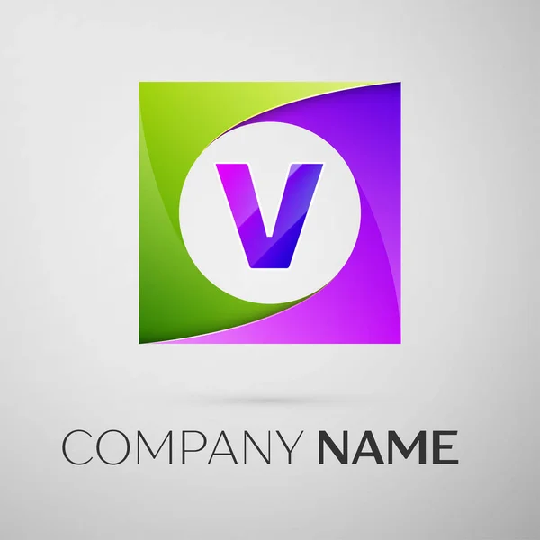 Символ векторного логотипа буквы V на красочном квадрате на сером фоне. Векторный шаблон для Вашего дизайна — стоковый вектор