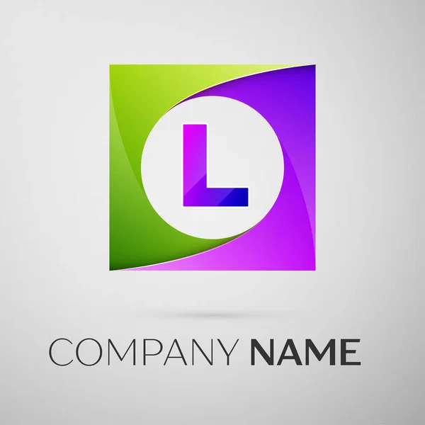 Buchstabe l Vektor-Logo-Symbol im bunten Quadrat auf grauem Hintergrund. Vektorvorlage für Ihr Design — Stockvektor