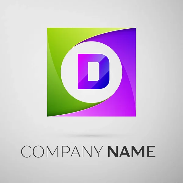Symbole du logo vectoriel de la lettre D dans le carré coloré sur fond gris. Modèle vectoriel pour votre conception — Image vectorielle