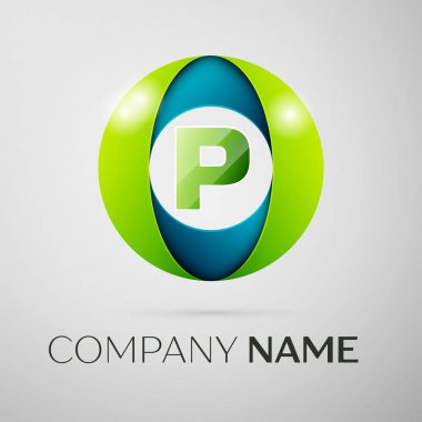 Mektup P gri arka plan üzerinde renkli kare logo simge vektör. Tasarımınız için vektör şablonu