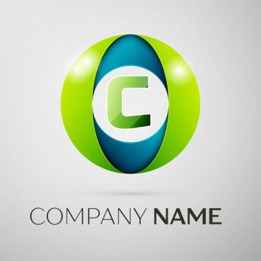 C harfi vektör logo sembol gri arka plan üzerinde renkli meydanında. Tasarımınız için vektör şablonu