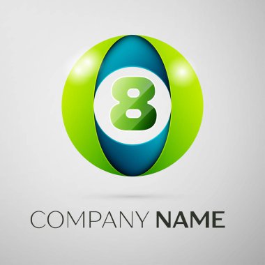 Sekiz numaralı vektör logo sembol gri arka plan üzerinde renkli daire içinde. Tasarımınız için vektör şablonu
