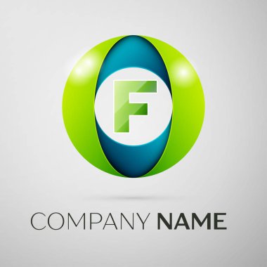 F harfi vektör logo sembol gri arka plan üzerinde renkli meydanında. Tasarımınız için vektör şablonu