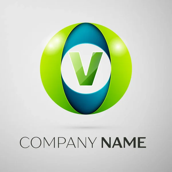 Levél V vektor logo szimbólum a színes négyzetre a szürke háttér. A design vektor sablon — Stock Vector