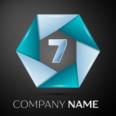 Yedi numaralı vektör logo sembol siyah arka plan üzerinde renkli daire içinde. Tasarımınız için vektör şablonu