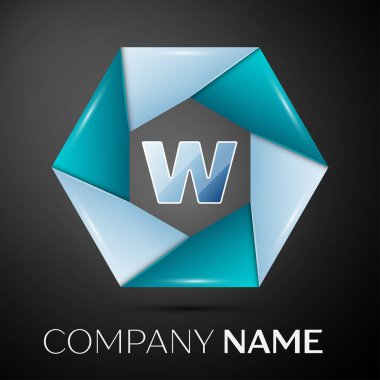 Harf W vektör logo sembol siyah arka plan üzerinde renkli daire içinde. Tasarımınız için vektör şablonu