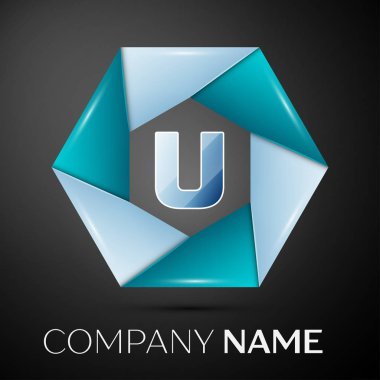 U harfi vektör logo sembol siyah arka plan üzerinde renkli daire içinde. Tasarımınız için vektör şablonu