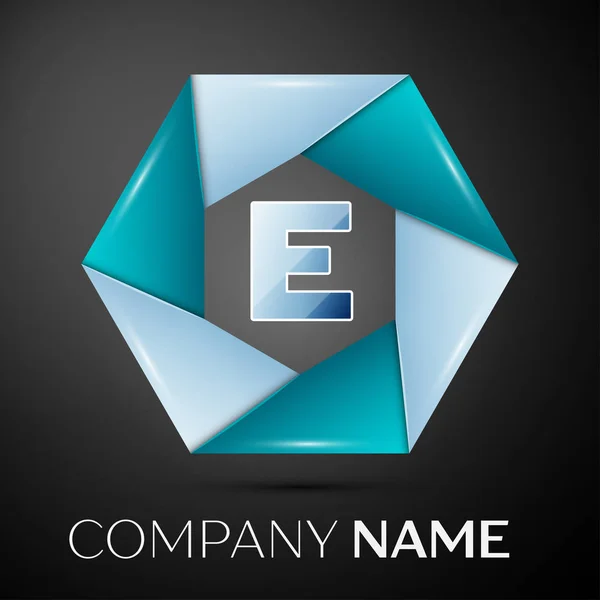Buchstabe e Vektor-Logo-Symbol im bunten Kreis auf schwarzem Hintergrund. Vektorvorlage für Ihr Design — Stockvektor