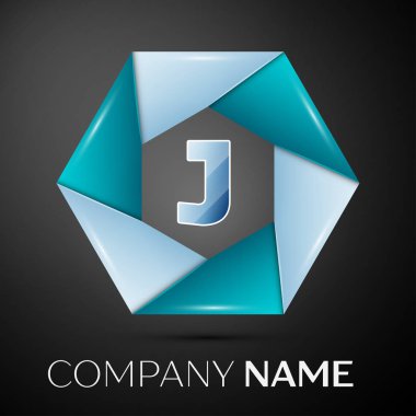 J harfi vektör logo sembol siyah arka plan üzerinde renkli daire içinde. Tasarımınız için vektör şablonu