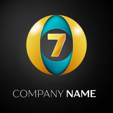 Yedi numaralı vektör logo sembol siyah arka plan üzerinde renkli daire içinde. Tasarımınız için vektör şablonu