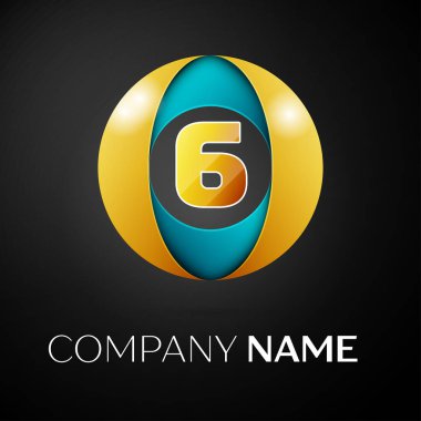 Altı numaralı vektör logo sembol siyah arka plan üzerinde renkli daire içinde. Tasarımınız için vektör şablonu