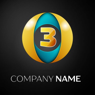 Üç numaralı vektör logo sembol siyah arka plan üzerinde renkli daire içinde. Tasarımınız için vektör şablonu