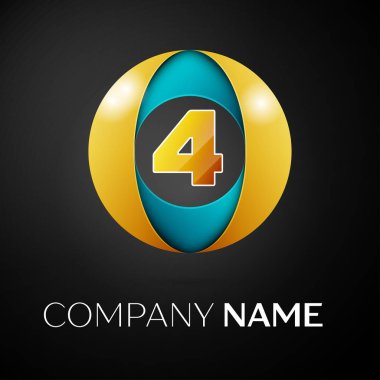Dört numaralı vektör logo sembol siyah arka plan üzerinde renkli daire içinde. Tasarımınız için vektör şablonu