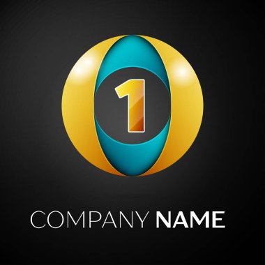 Bir numaralı vektör logo sembol siyah arka plan üzerinde renkli daire içinde. Tasarımınız için vektör şablonu