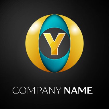 Y harfi vektör logo sembol siyah arka plan üzerinde renkli daire içinde. Tasarımınız için vektör şablonu