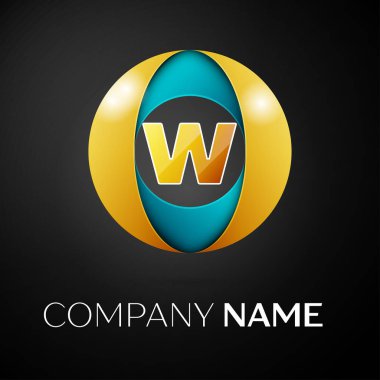 Harf W vektör logo sembol siyah arka plan üzerinde renkli daire içinde. Tasarımınız için vektör şablonu