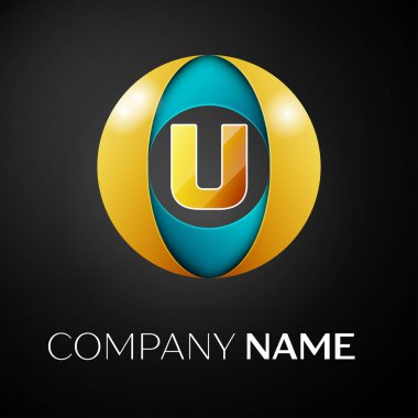 U harfi vektör logo sembol siyah arka plan üzerinde renkli daire içinde. Tasarımınız için vektör şablonu