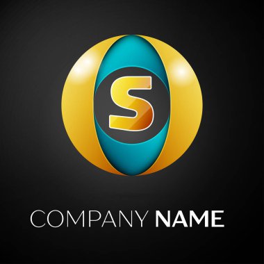 S harfi vektör logo sembol siyah arka plan üzerinde renkli daire içinde. Tasarımınız için vektör şablonu