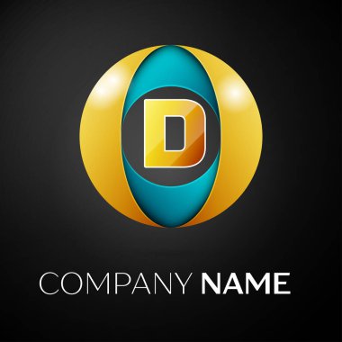 D harfi vektör logo sembol siyah arka plan üzerinde renkli daire içinde. Tasarımınız için vektör şablonu