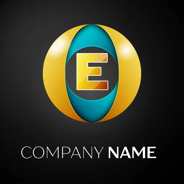 Символ векторного логотипа буквы E в красочном круге на черном фоне. Векторный шаблон для Вашего дизайна — стоковый вектор