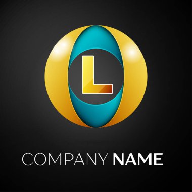 L harfi vektör logo sembol siyah arka plan üzerinde renkli daire içinde. Tasarımınız için vektör şablonu