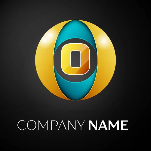 Γράμμα O σύμβολο λογότυπο φορέα στον πολύχρωμο κύκλο σε μαύρο φόντο. Διάνυσμα πρότυπο για το σχεδιασμό σας — Διανυσματικό Αρχείο