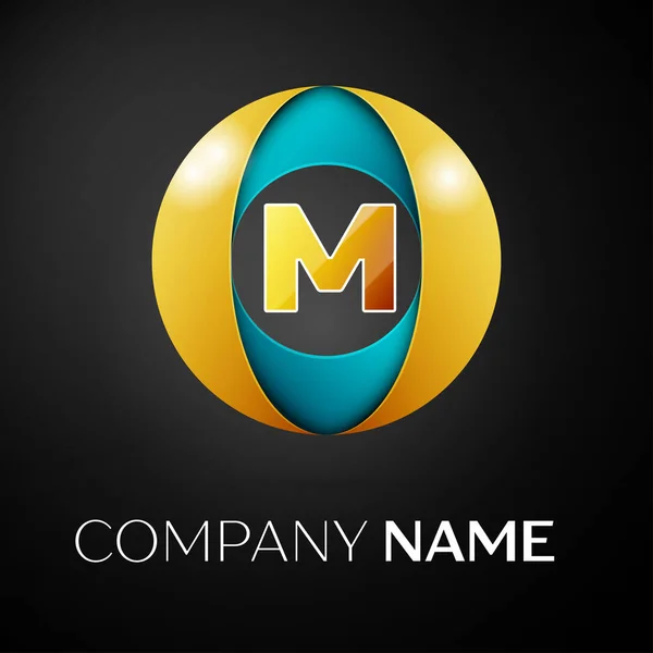Lettera M simbolo del logo vettoriale nel cerchio colorato su sfondo nero. Modello vettoriale per il tuo design — Vettoriale Stock