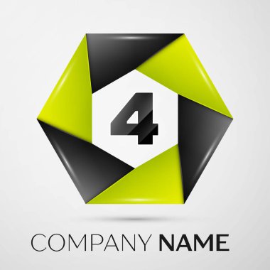 Dört numaralı vektör logo sembol gri arka plan üzerinde renkli daire içinde. Tasarımınız için vektör şablonu