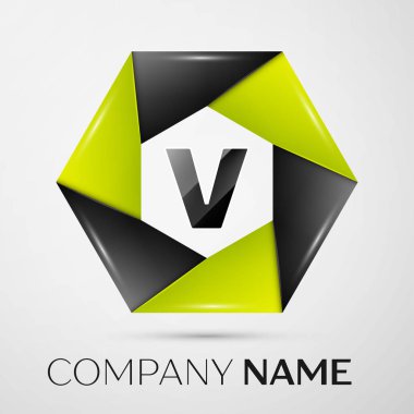 Harf V vektör logo sembol gri arka plan üzerinde renkli daire içinde. Tasarımınız için vektör şablonu