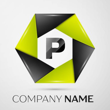 Mektup P gri arka plan üzerinde renkli daire içinde logo simge vektör. Tasarımınız için vektör şablonu