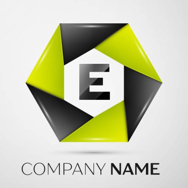 E harfinin vektör logo sembol gri arka plan üzerinde renkli daire içinde. Tasarımınız için vektör şablonu