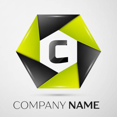 C harfi vektör logo sembol gri arka plan üzerinde renkli daire içinde. Tasarımınız için vektör şablonu