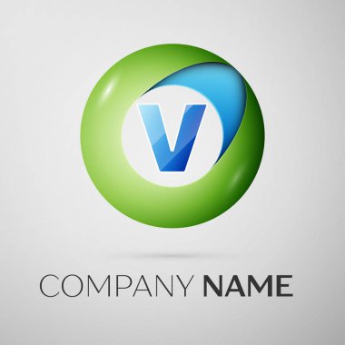 Harf V vektör logo sembol gri arka plan üzerinde renkli daire içinde. Tasarımınız için vektör şablonu