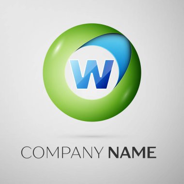 Harf W vektör logo sembol gri arka plan üzerinde renkli daire içinde. Tasarımınız için vektör şablonu