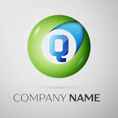 Harf Q vektör logo sembol gri arka plan üzerinde renkli daire içinde. Tasarımınız için vektör şablonu