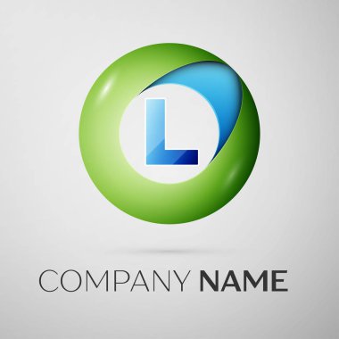L harfi vektör logo sembol gri arka plan üzerinde renkli daire içinde. Tasarımınız için vektör şablonu
