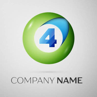 Dört numaralı vektör logo sembol gri arka plan üzerinde renkli daire içinde. Tasarımınız için vektör şablonu