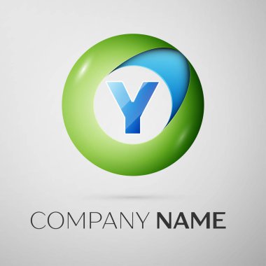 Y harfi vektör logo sembol gri arka plan üzerinde renkli daire içinde. Tasarımınız için vektör şablonu