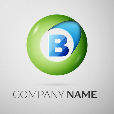 B harfi vektör logo sembol gri arka plan üzerinde renkli daire içinde. Tasarımınız için vektör şablonu