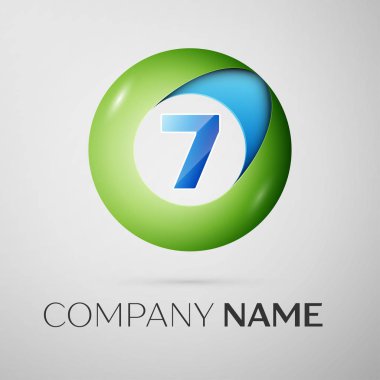 Yedi numaralı vektör logo sembol gri arka plan üzerinde renkli daire içinde. Tasarımınız için vektör şablonu