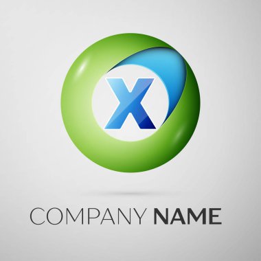 Mektup X vektör logosu simgesi gri arka plan üzerinde renkli daire içinde. Tasarımınız için vektör şablonu
