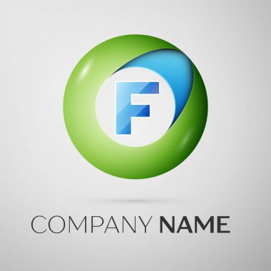 F harfi vektör logo sembol gri arka plan üzerinde renkli daire içinde. Tasarımınız için vektör şablonu