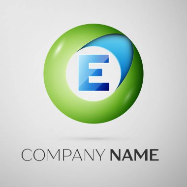 E harfinin vektör logo sembol gri arka plan üzerinde renkli daire içinde. Tasarımınız için vektör şablonu