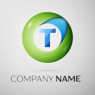 T harfinin vektör logo sembol gri arka plan üzerinde renkli daire içinde. Tasarımınız için vektör şablonu