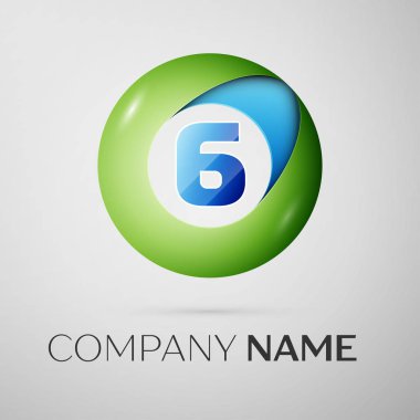 Altı numaralı vektör logo sembol gri arka plan üzerinde renkli daire içinde. Tasarımınız için vektör şablonu