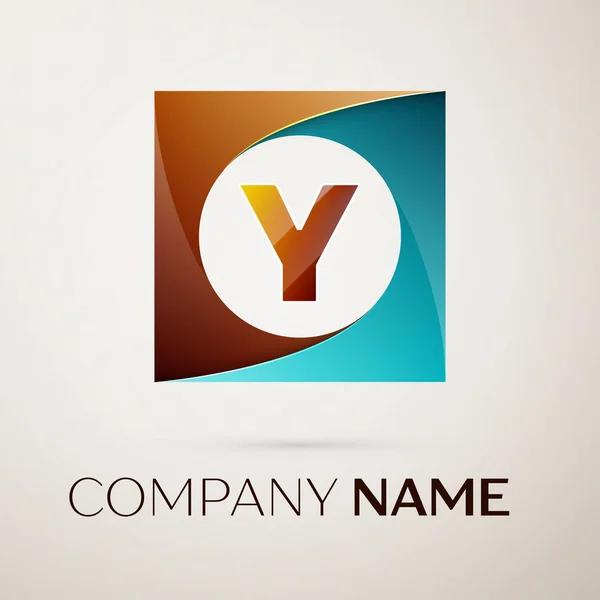 Bokstaven Y vektor logotypen symbol i färgglada torget på grå bakgrund. Vector mall för din design — Stock vektor