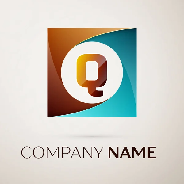 Символ векторного логотипа буквы Q в красочном квадрате на сером фоне. Векторный шаблон для Вашего дизайна — стоковый вектор