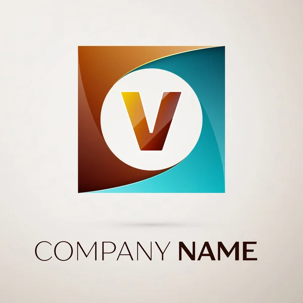 Levél V vektor logo szimbólum a színes négyzetre a szürke háttér. A design vektor sablon — Stock Vector